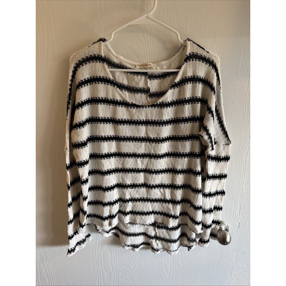 Peyton Jensen striped fuzzy long-sleeve sweater Size Medium